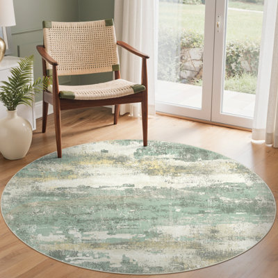 Green Modern Abstract Machine Washable Indoor Area Rug with Non-Slip Backing 