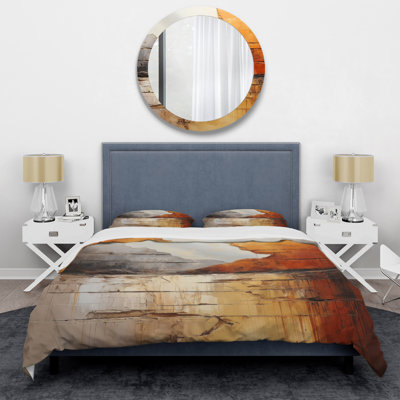 Grey Orange Grey And Orange Geological Wonders - Dams Duvet Cover Set - Microfiber Polyester