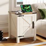 24'' Tall Farmhouse End Table With Charging Station, Wood Nightstand With Adjustable Shelf, Built-in Outlets