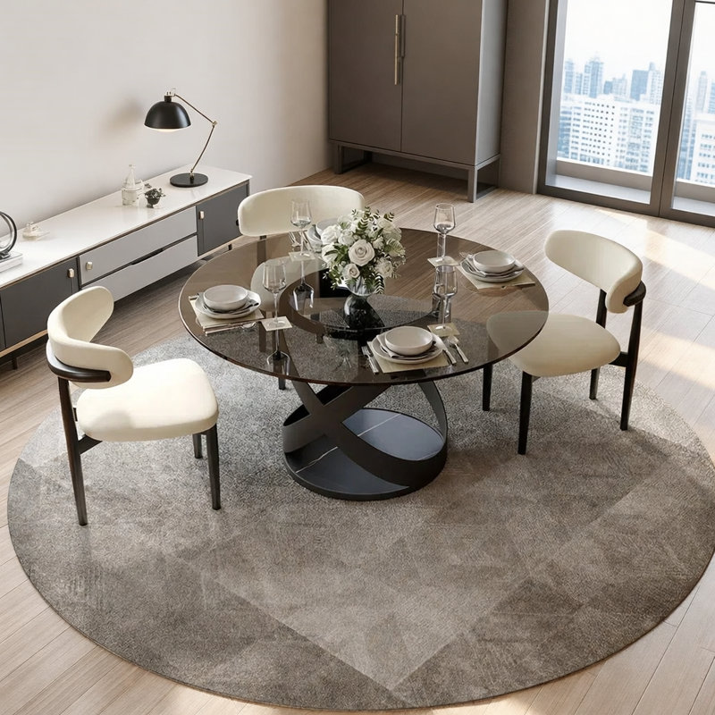 Ensemble de salle à manger moderne 5/7 pièces, ensemble de table de salle à manger rond pré-assemblé, ensemble de table de salle à manger en pierre frittée avec chaises rembourrées