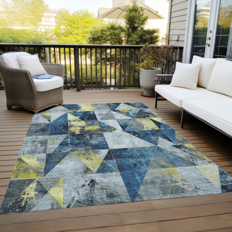 Tapis bleu marine Xhevrie intérieur / extérieur lavable à la machine, Rectangle 5 pi x 7 pi 6 po