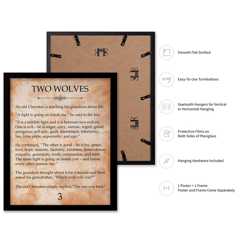 Deux loups, Cadre noir, Affiche, H 18 po x l 24 po