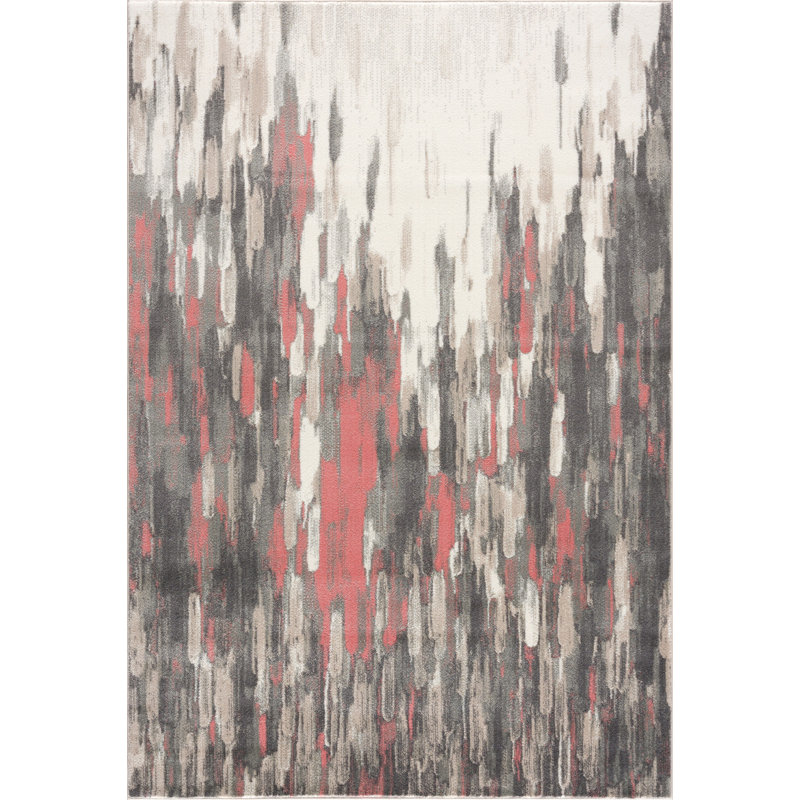 Tapis abstrait crème et rose Zulema PRT140D, Rectangle 7 pi 9 po x 10 pi 2 po