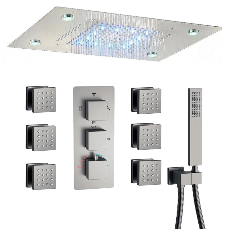 Ensemble de système de douche thermostatique à DEL avec jets de corps