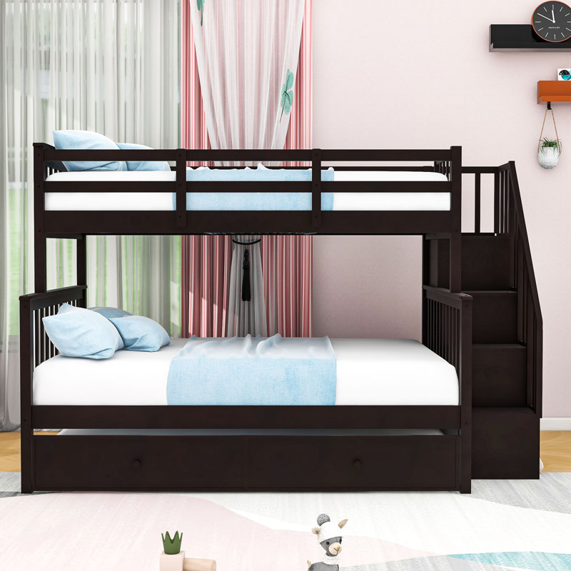 Dekevious Kids Twin Over Full Bunk Bed with Trundle, Espresso