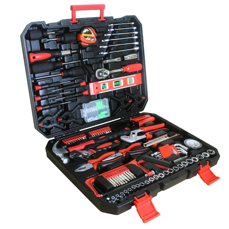 Boîte à outils noire 238 pièces - adaptée à diverses tâches de bureau, avec ruban à mesurer transparent, marteau poli, art confortable, pinces à pinces réglables, tournevis de précision