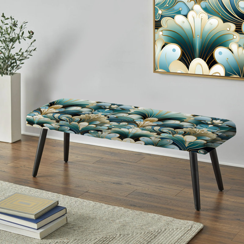 Banc damassé rétro années 70 émeraude et blanc Art Deco - noir