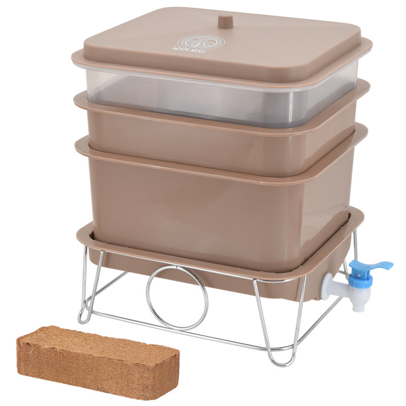 Tan 4-Tray Plastic Worm Composting Bin with Spigot