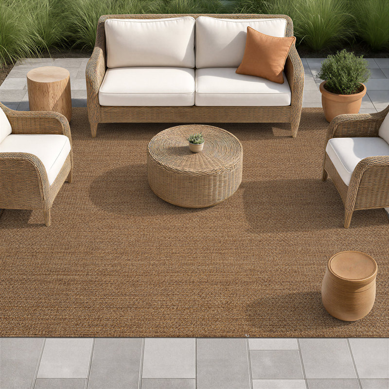 Diamond Grid Natural/Jute Easy-Care Indoor/Outdoor Flat Woven Area Rug, Rectangle 7'10" x 10'