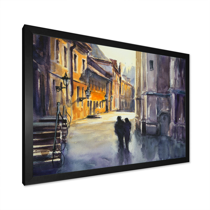 Couple qui marche dans la ville - Cadre photo, impression sur toile, Cadre photo noir, H 8 po x l 12 po x P 1,5 po