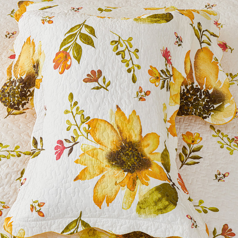 100% Cotton Classic Floral Quilt Sets,Sunflower Bedding Set Reversible Soft Bedspread with Shams, Twin Quilt + 1 Queen Sham