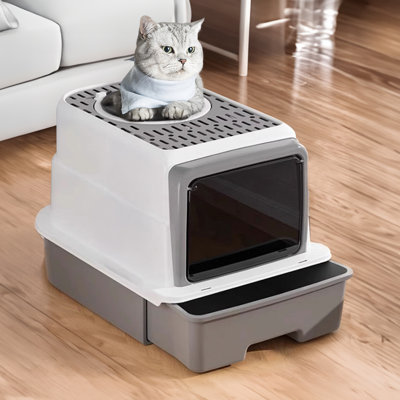 Bonfield Enclosed Litter Box with Built-in Scoop and with Lockable Lid