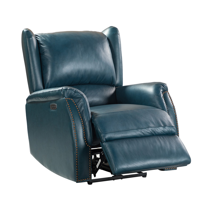 Domingo Genuine Leather Power Recliner With Wingback Design(Set of 2), Turquoise  Genuine Leather