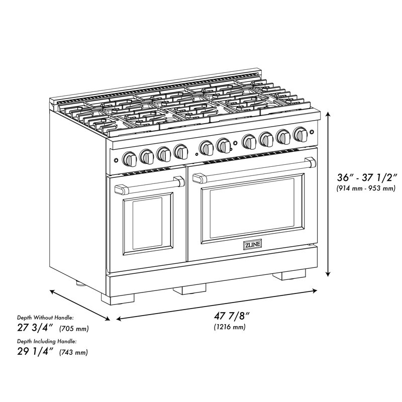 48" Stainless Steel Dual-Fuel Gas Range with Champagne Bronze Accents
