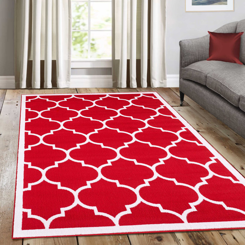 Tapis rouge tissé à la machine Trendy, Rectangle 6 pi 6 po x 9 pi 5 po