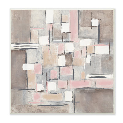 " Pink Brown Patchwork Abstract Geometric Grid "