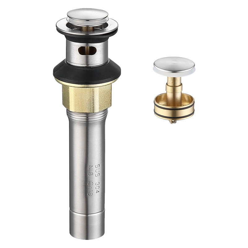 Drain escamotable avec trop-plein et panier-filtre pour lavabos vasques, acier inoxydable nickel brossé