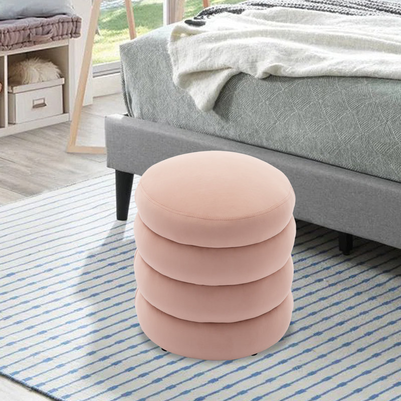 Repose-pieds rond Hasset, repose-pieds rond doux, repose-pieds, Velours rose