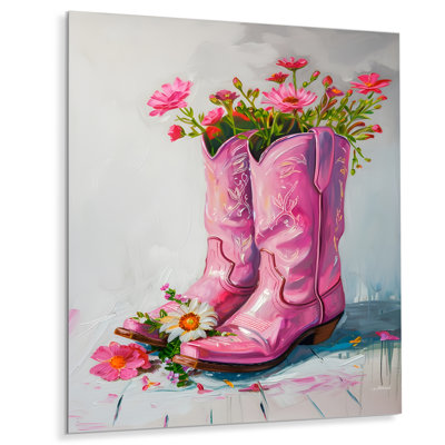 Fleurs roses, bottes de cow-boy