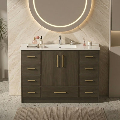 Meuble-lavabo autoportant 48 po avec lavabo 48 po avec 2 portes à fermeture douce et 9 tiroirs