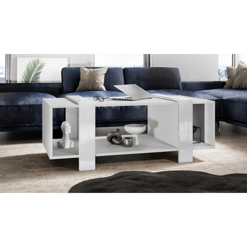 Bouirou Sled Coffee Table with Storage, White Matt/White High Gloss