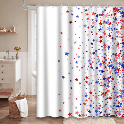 Colors Usa Flag Blue Red Stars Navy Shower Curtain with 12 Hooks