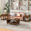 Table basse rectangulaire avec tablette ouverte, finition brune, pieds en bois massif, table de salon