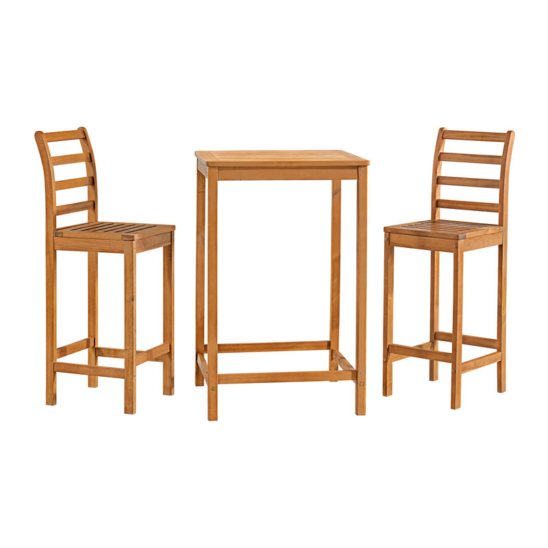 Brandon 3-Piece Natural Acacia Wood Outdoor Bar Height Bistro Set