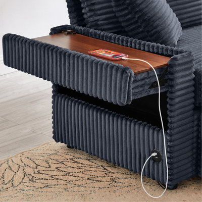 Fauteuil relax confortable en velours côtelé moelleux avec deux poufs, rangement multifonctionnel et table d'appoint, idéal pour le salon, tissu de haute qualité, garde-robe intégrée, méridienne ultra-douce de 143 cm de large.