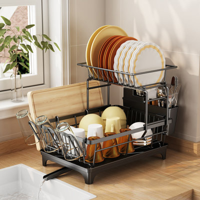 Multifunctional Large Capacity Dish Rack With Drainboard - Rustproof Metal Kitchen Organizer For Cups Plates Utensils Space-saving Design Suitable For Women In Apartments