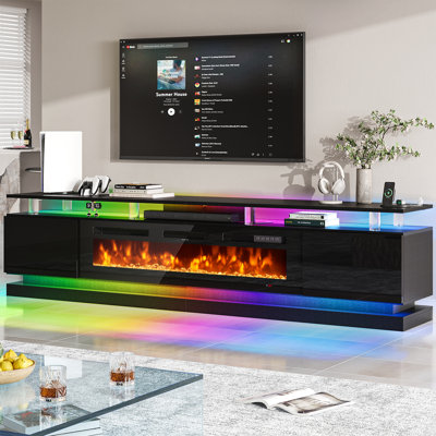 Meuble télé intelligent pour téléviseur de 100 pouces avec contrôle Wi-Fi et application, lumières DEL multicolores, console de foyer électrique moderne pour le salon