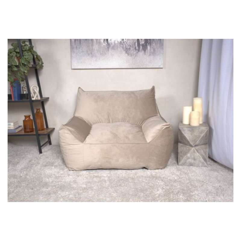  Fauteuil à billes en velours de coton taupe avec accoudoirs Allea