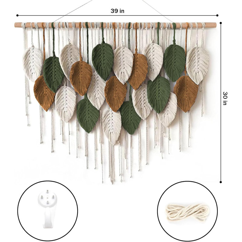 Grande suspension murale 39 po x 30 po Boho pour salon, chambre à coucher, H 30 po x l 39 po, Blanc