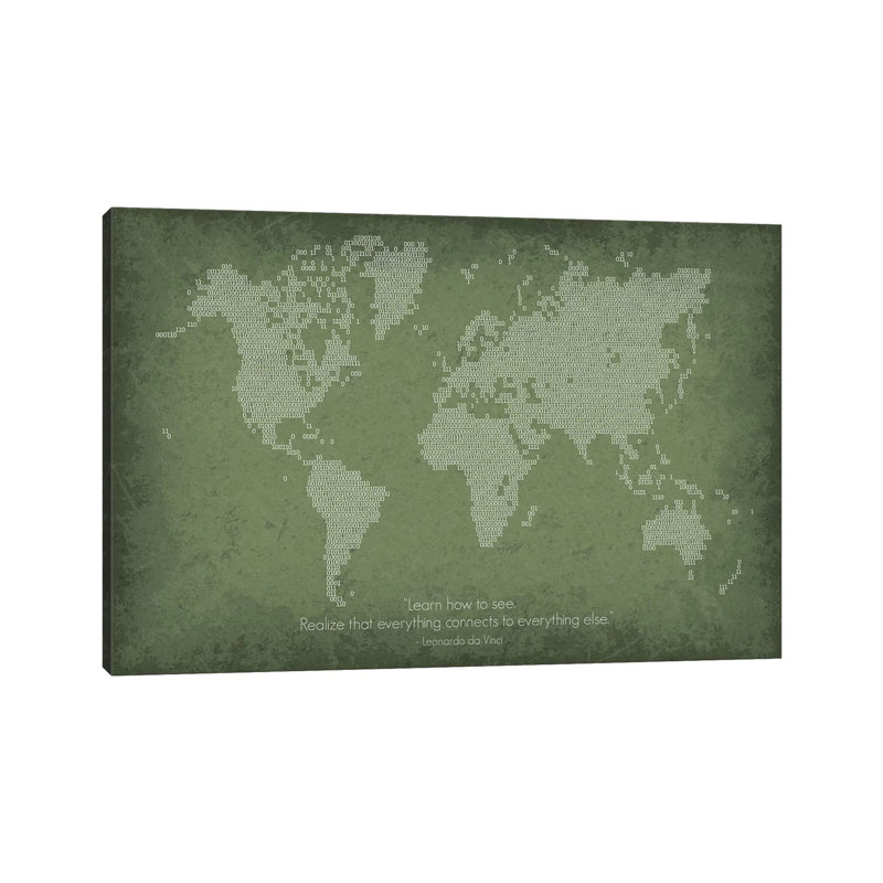 Binary Code World Map - Wrapped Canvas Print, 20.32 cm H x 30.48 cm W