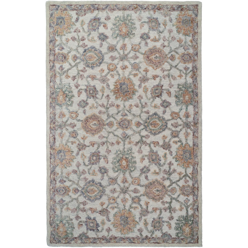 Hand Tufted Wool Floral Rug, Rectangle 5' x 8'
