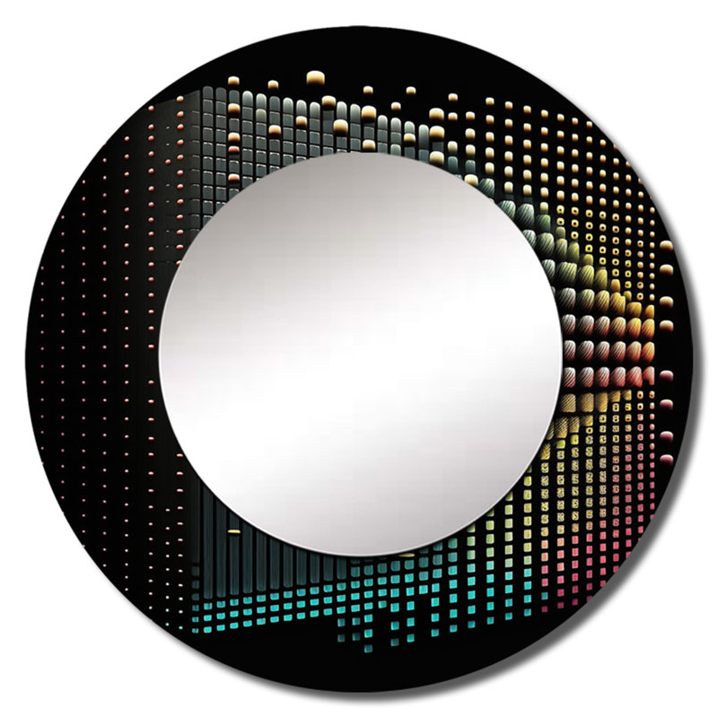 Luminogram Multidimensional III - miroir décoratif géométrique, miroir mural rond moderne, impression d'art en métal