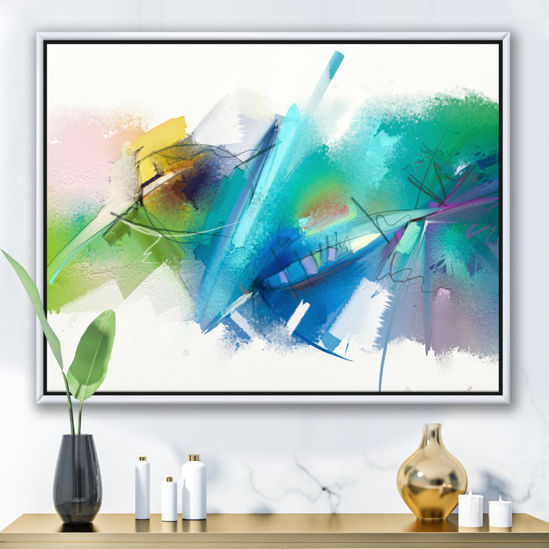 Danse abstraite de différentes nuances de bleu II, reproduction d'art graphique sur toile, H 36 po x l 46 po x 1,5 po