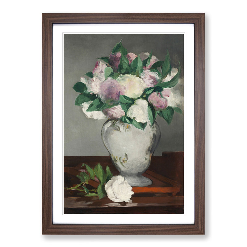 Peonies by Edouard Manet - Picture Frame Painting, 36cm H x 27cm W x 2cm D, Walnut Framed