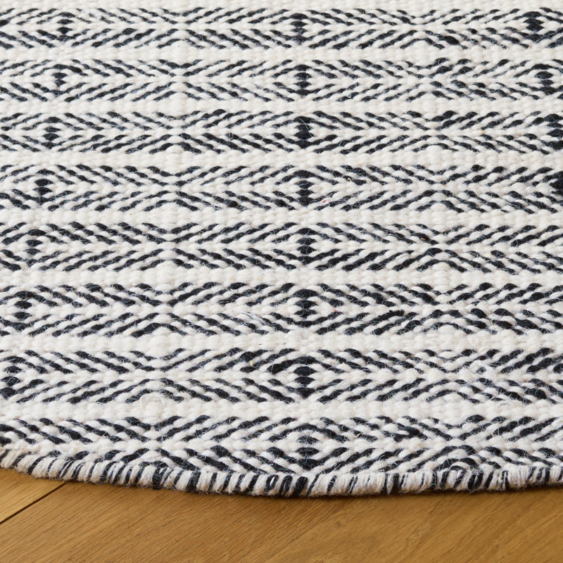 Tapis rayé noir / ivoire en laine / coton touffeté à la main Abbie-Louise, Rond 7 pi