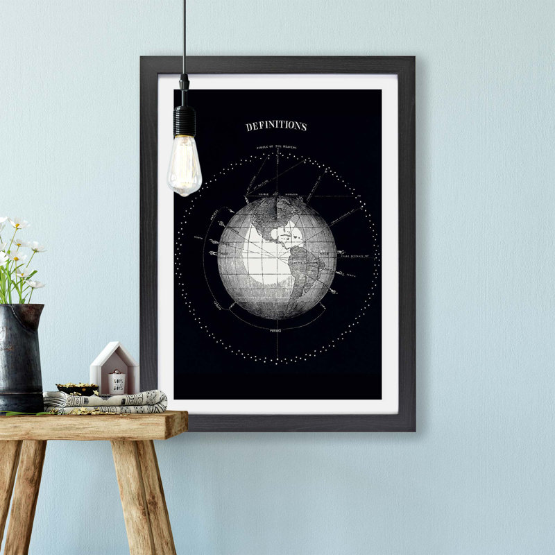 Celestial Astronomical Chart Of Earth - Single Picture Frame Print, Black, 24cm H x 33cm W x 2cm D