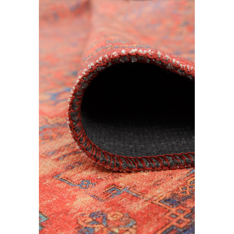 Tapis marocain décoratif rouge, Rectangle 3 pi 10 po x 5 pi 3 po