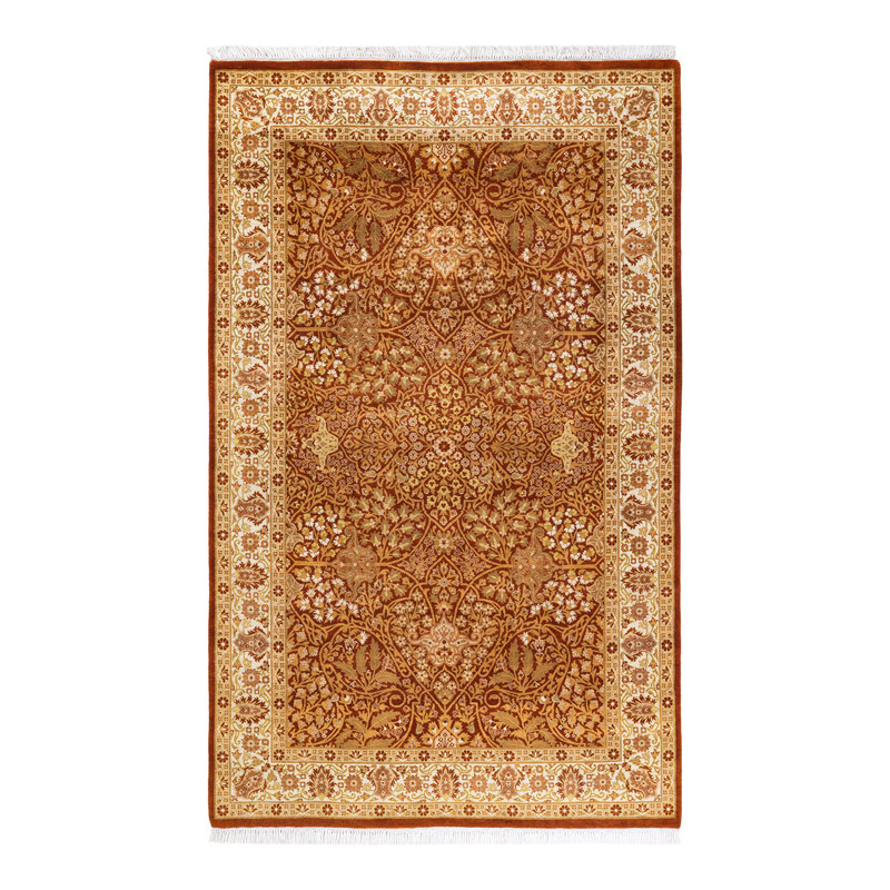 Tapis orange en laine noué à la main de conception unique 4 pi 7 po x 7 pi 5 po Hayner