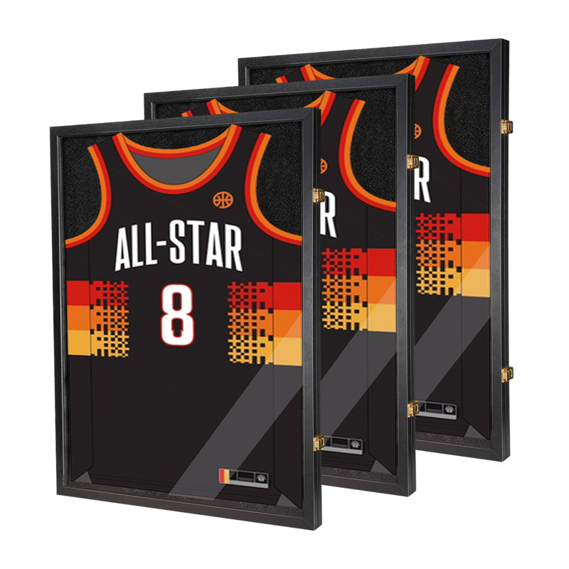 Wooden Jersey Display Case Lockable Shadow Box With 98% Uv Protection Acrylic For Baseball Basketball Football Soccer Hockey Shirt And Uniform
