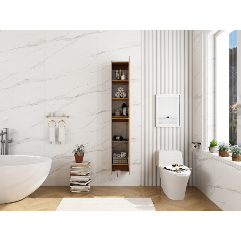 24 Inch Wall-Mounted Side Cabinet Combination, 2-Soft Closing Door, Suitable For Small Bathroom, Study, Storage Room, Original Oak (KD-Packing)