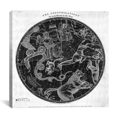 Cartes et graphiques, impression des constellations d'étoiles de l'hémisphère nord (Burritt, 1856), impression sur toile