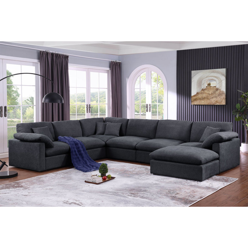 Canapé modulaire réversible en coin Shariff, Mélange de polyester gris foncé