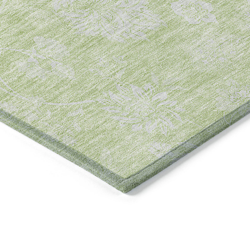 3' X 5' Artichoke Green Mint Green And Ivory Floral Washable Indoor Outdoor Area Rug