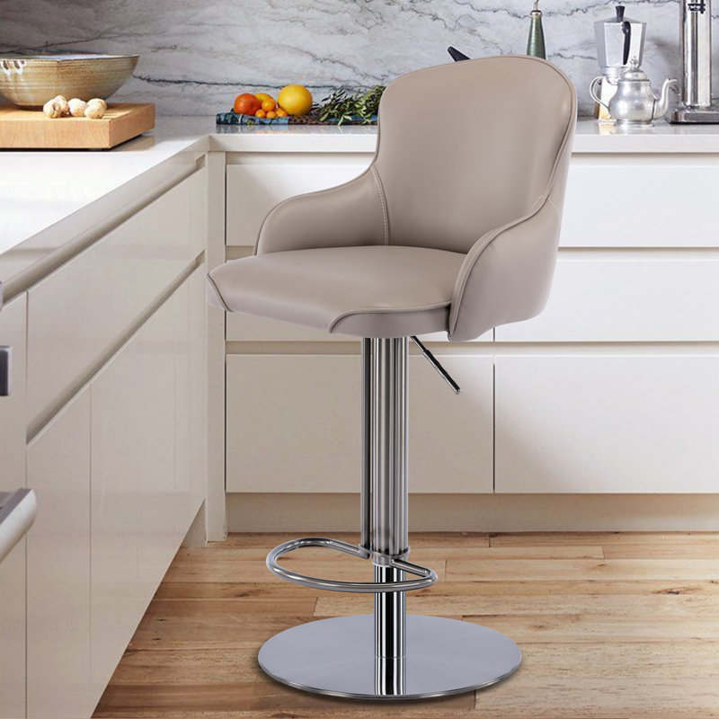 Tabouret de bar pivotant à hauteur réglable avec structure en acier inoxydable, coussin de siège en cuir de silicone et dossier moyen