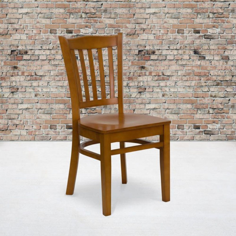 Orlison Vertical Slat Back Wooden Restaurant Chair, Cherry, Burgundy Vinyl