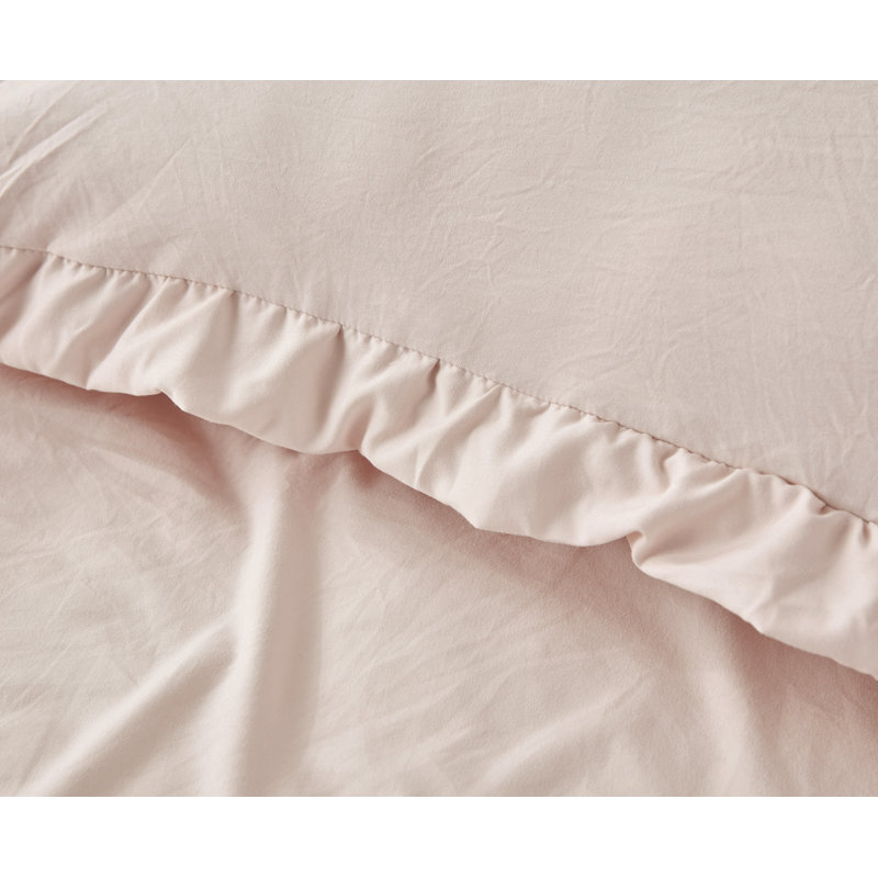Nora Washed Microfiber Ruffled Comforter Set, White, Full Comforter + 2 Standard Shams